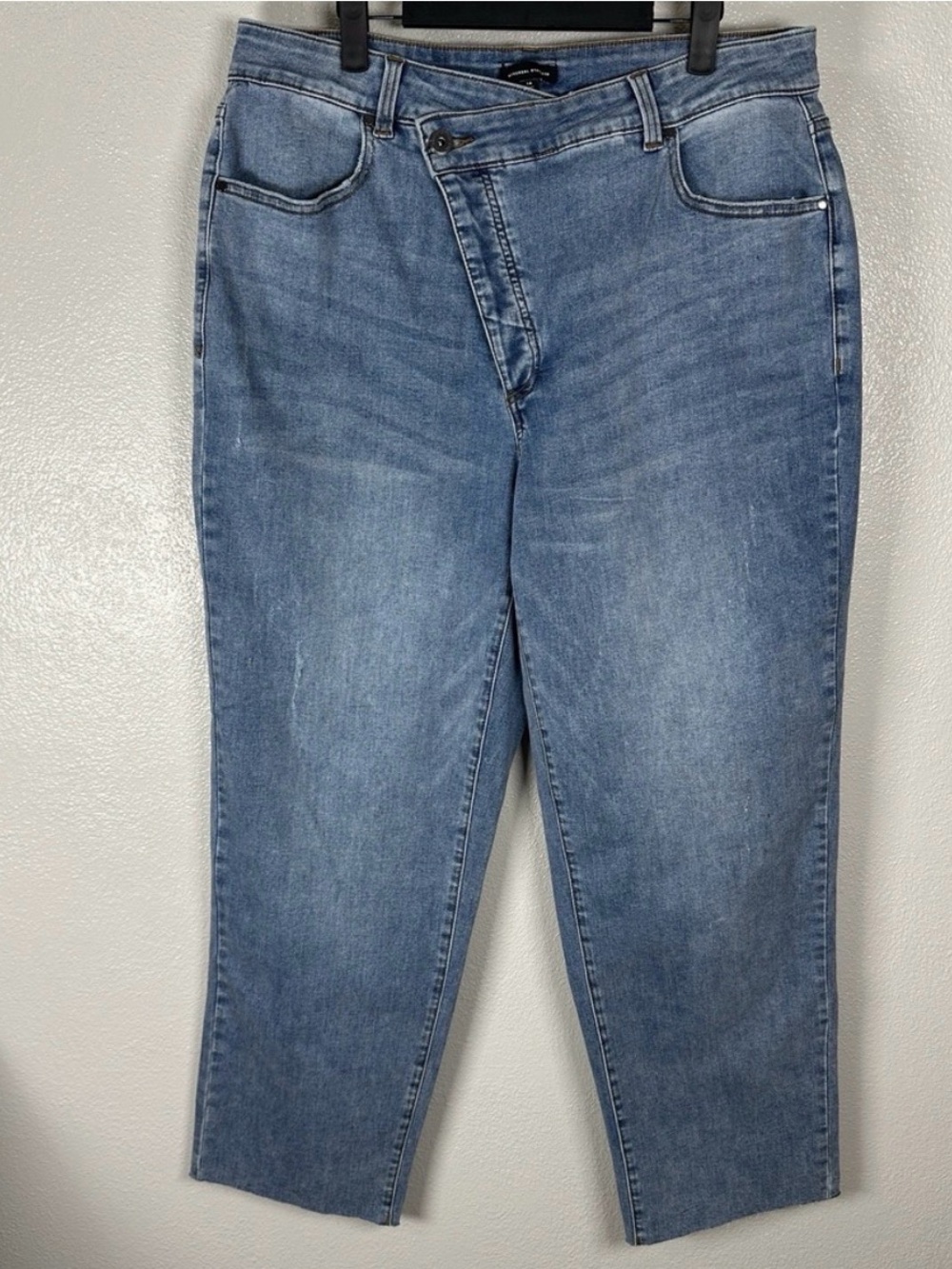 Universal Standard Size 14 Blue Denim Jeans Asymmetrical Button Fly Stretch